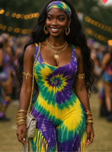 Load image into Gallery viewer, Mardi Gras Swirl Jumpsuit 💚💛💜
